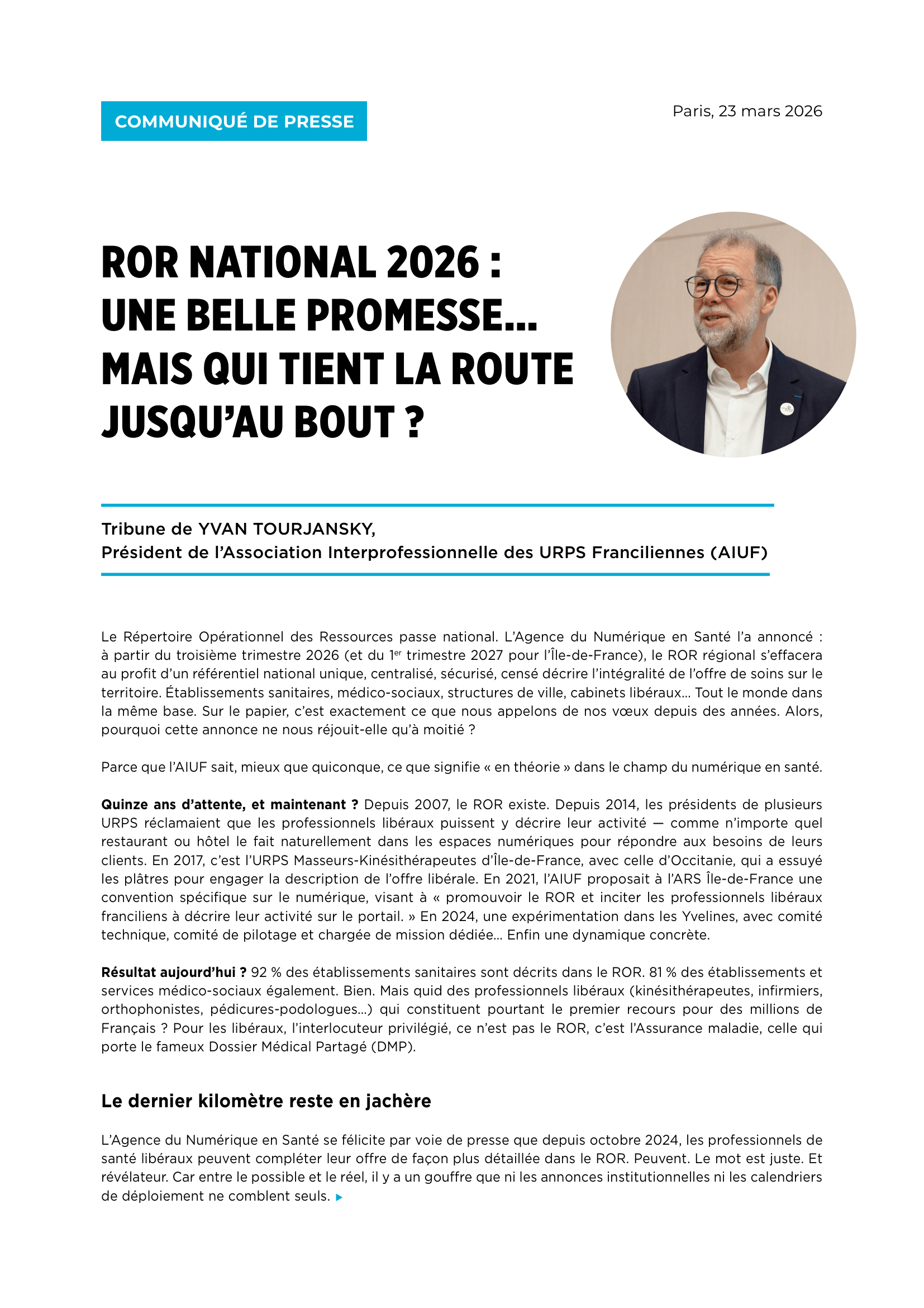 Lire la suite à propos de l’article Communiqué de presse de l’AIUF (Association Interprofessionnelle des URPS Franciliennes)