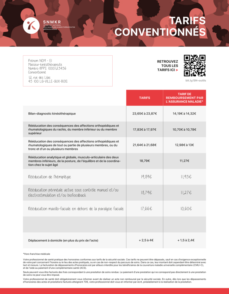 tarifs kiné affichage